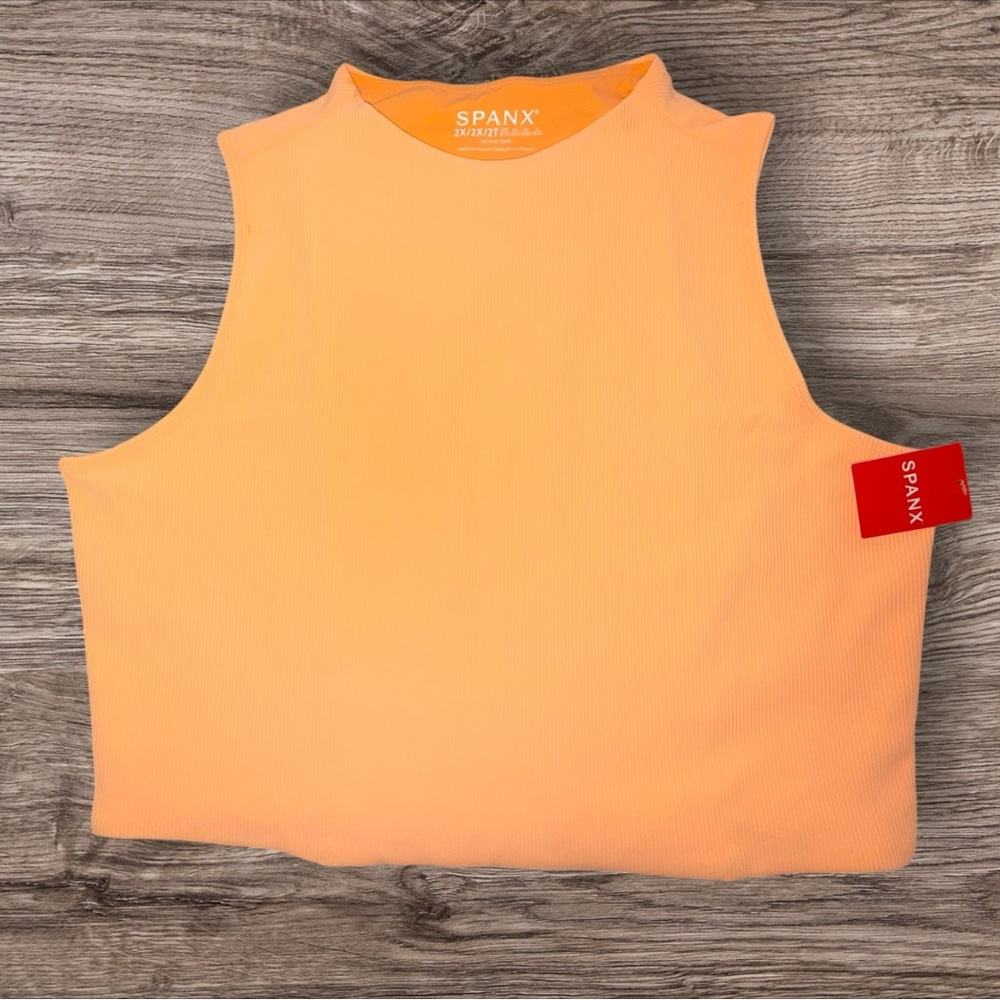 SPANX Contour Rib Mock Neck Crop Top Melon Sorbet Sleeveless NWT 2X